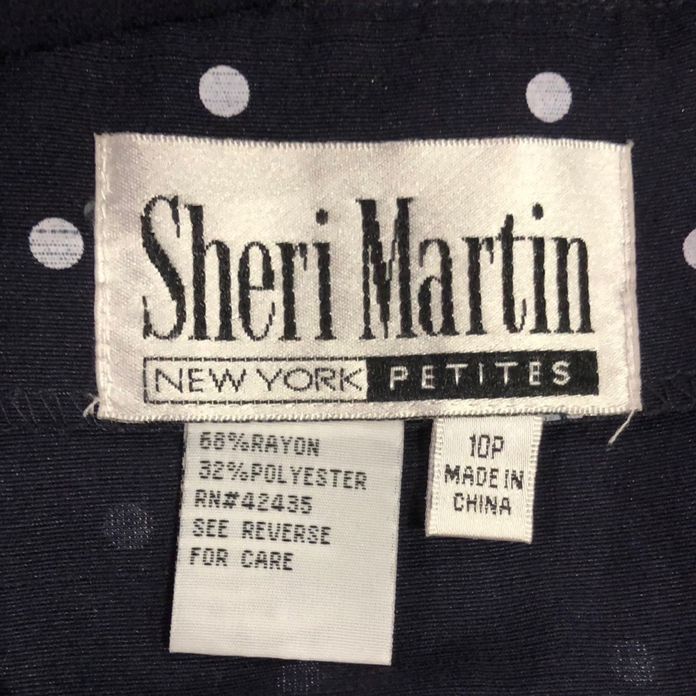 Vintage SHERI MARTIN New York - Navy Polka Dot Sleeveless Dress - Picture 2 of 12